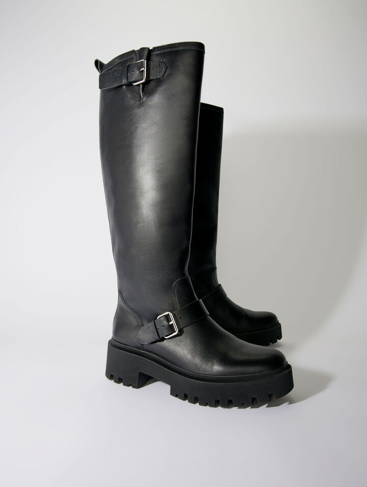Stivali biker in pelle liscia