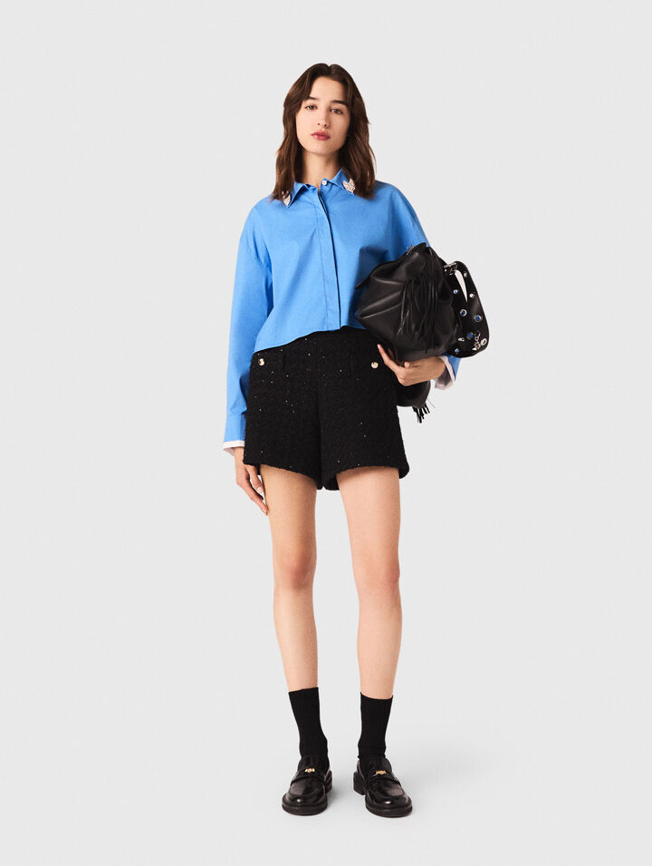 Shorts in tweed con strass