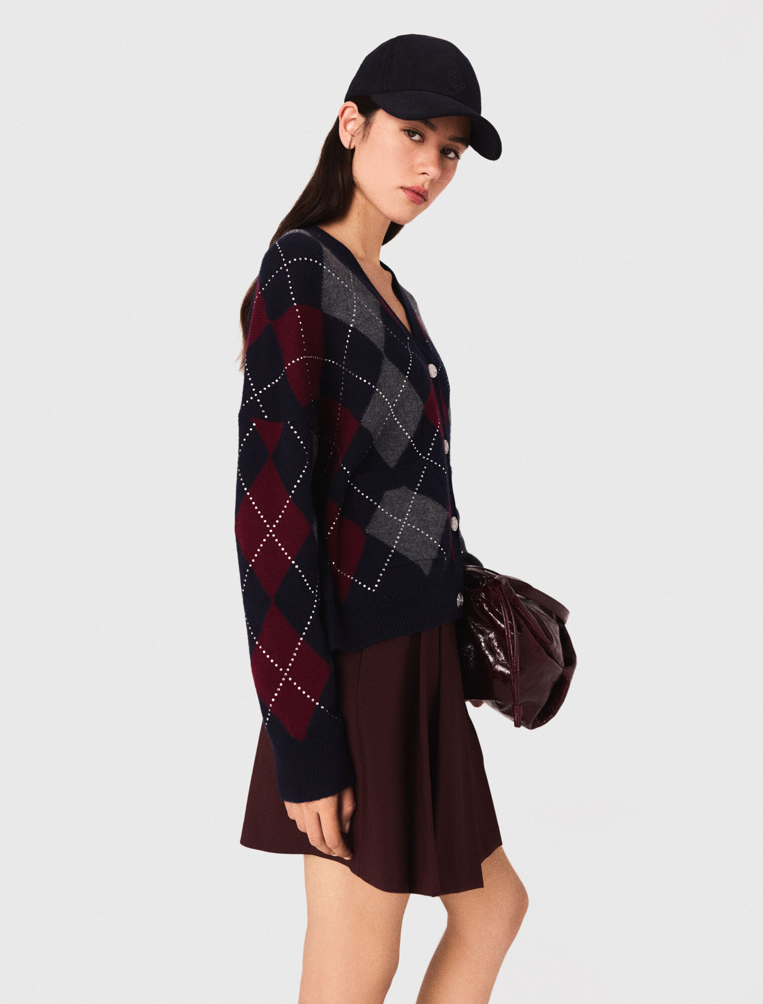 Cardigan corto con motivo argyle