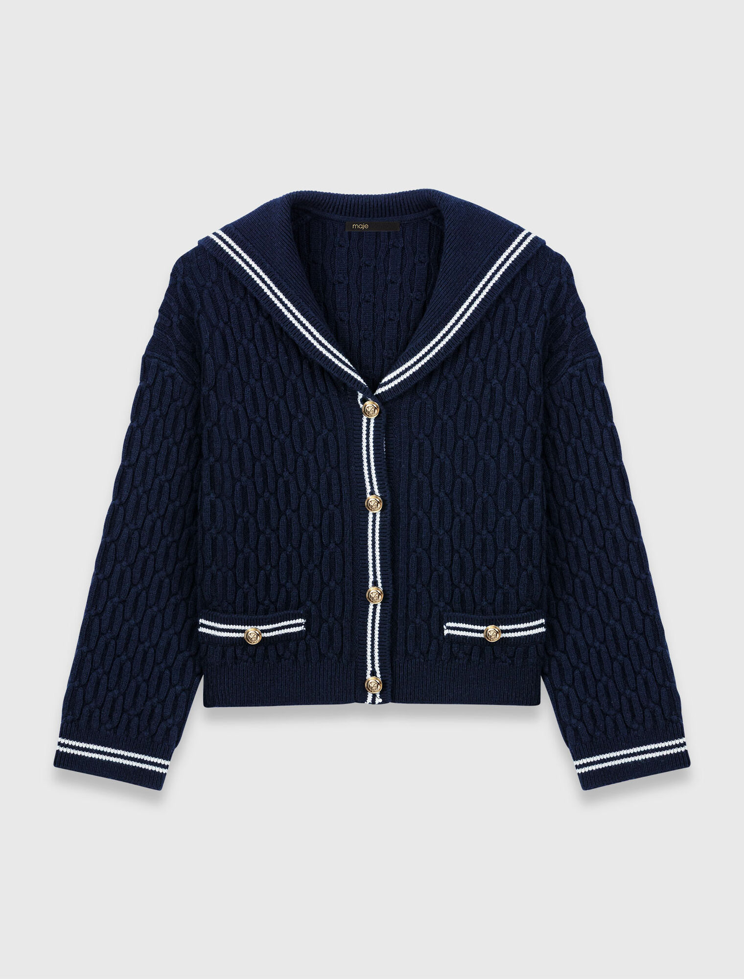 Cardigan a trecce con scollo barca