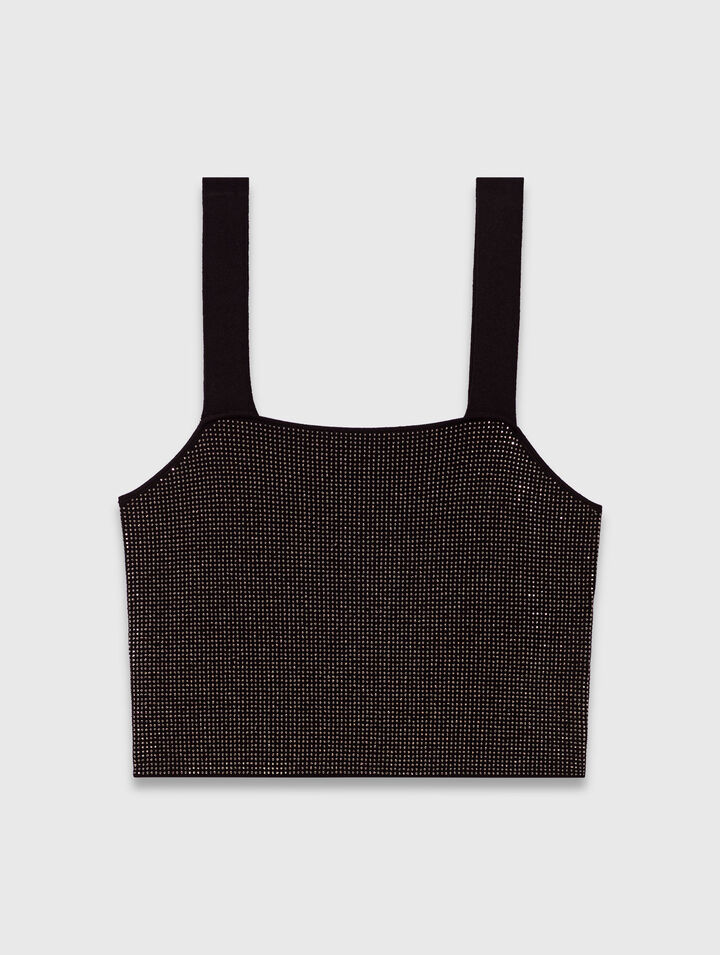 Top in maglia con bretelle e strass