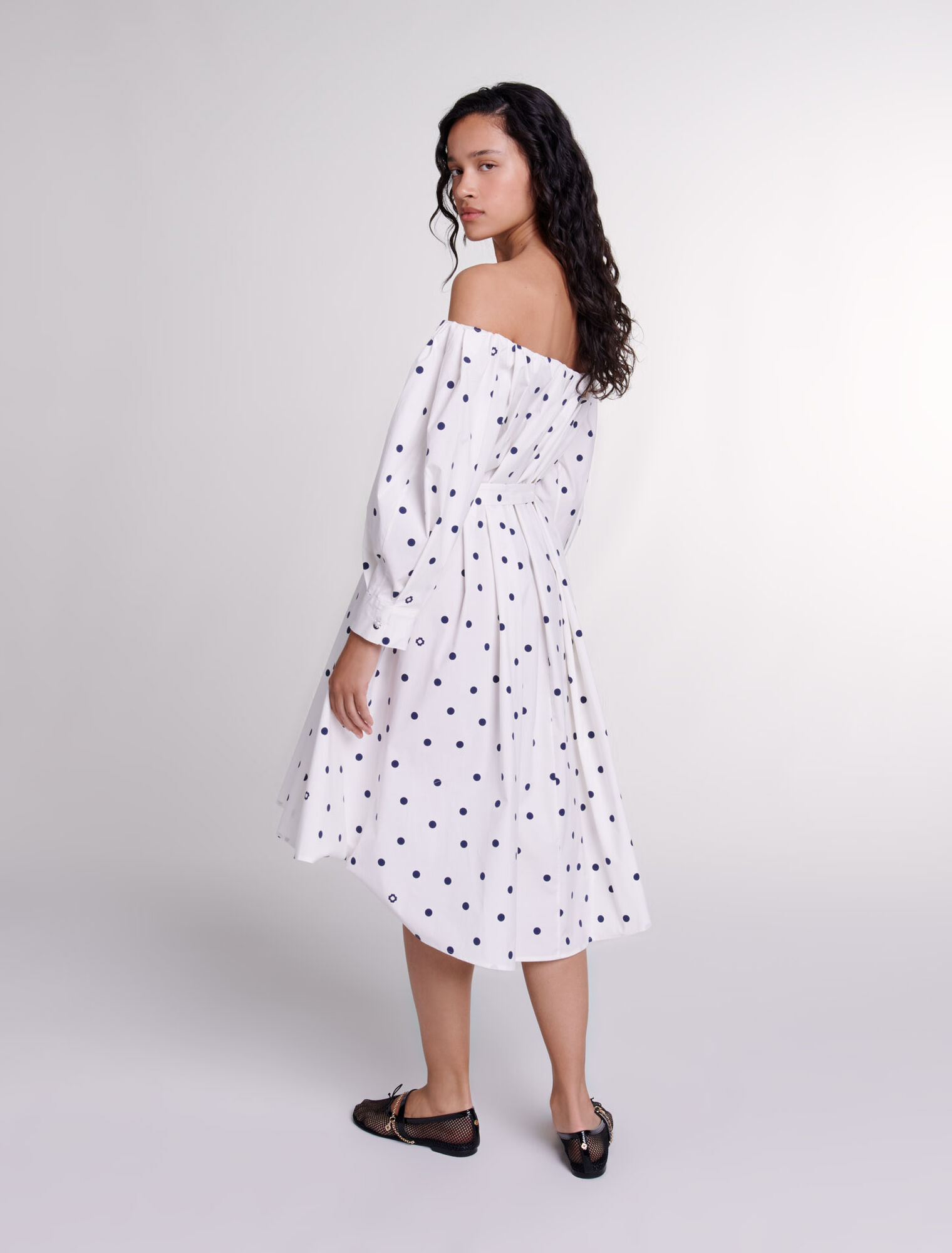 Abito chemisier con scollo bardot 