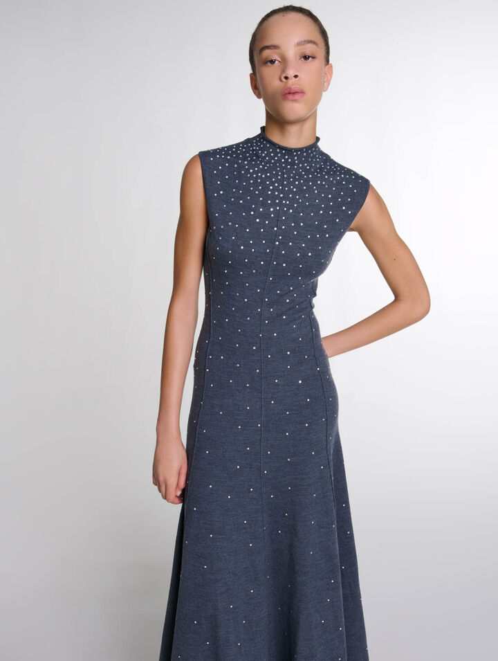 Abito lungo in maglia a strass