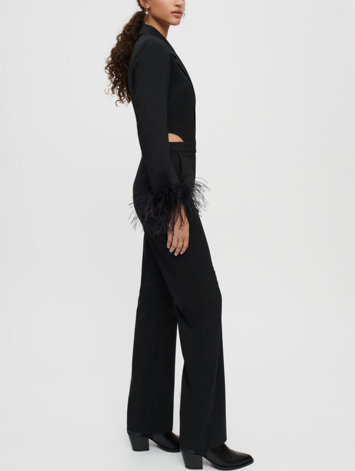 Tuta pantalone in piume nere