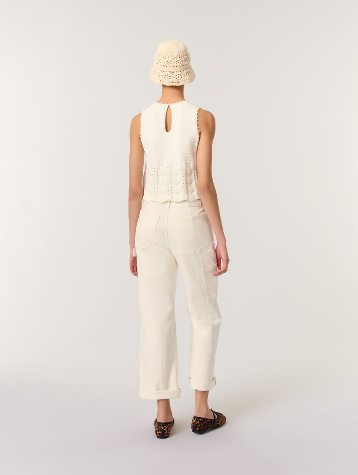 Top in maglia pointelle con perle