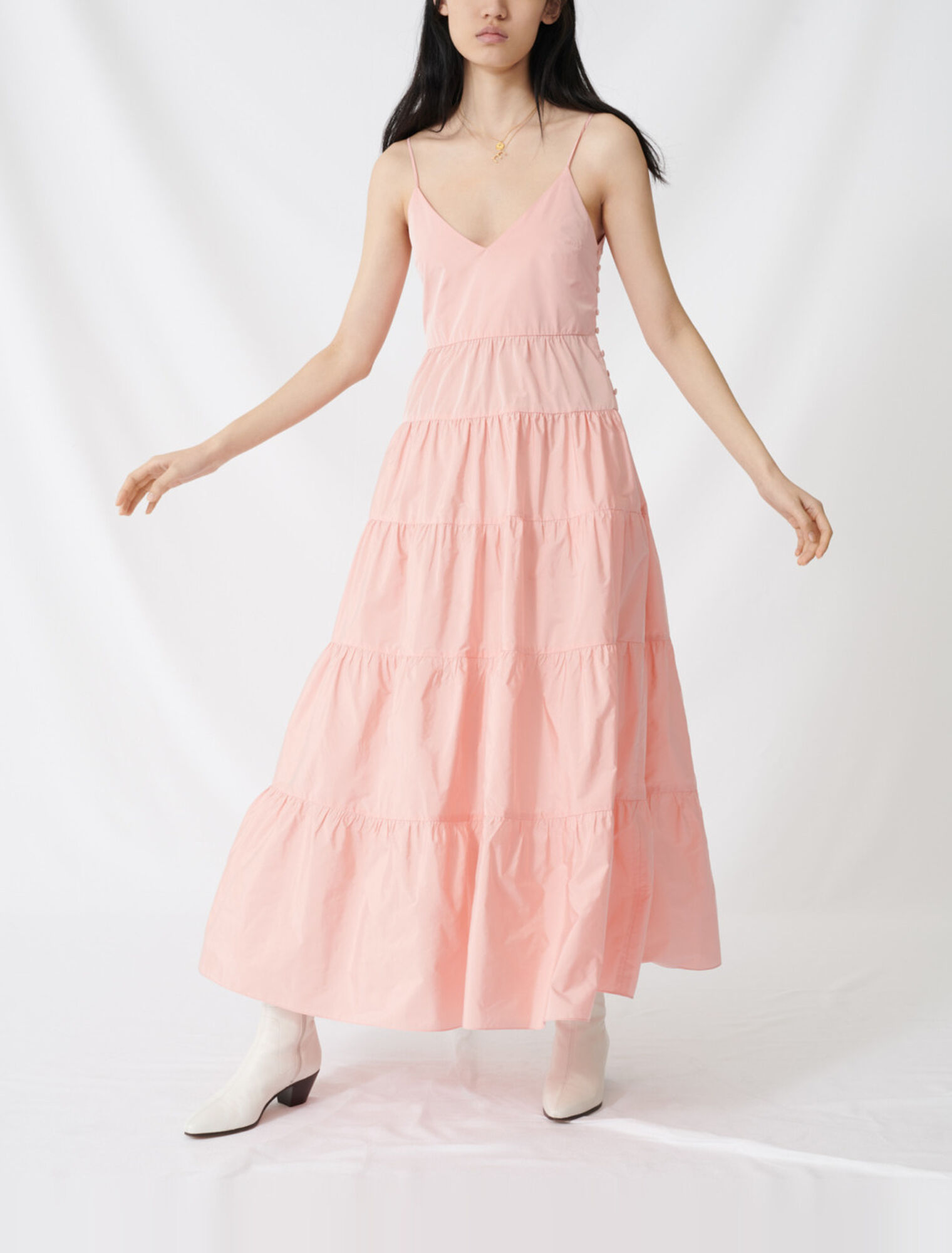 Maxi-abito con spalline fini in taffeta