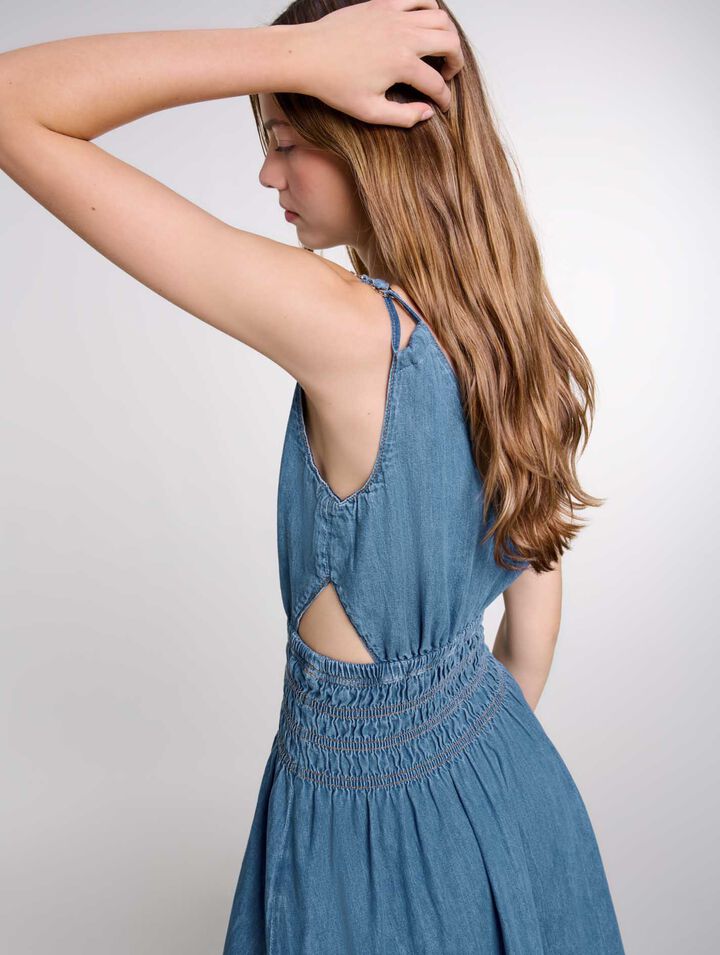 Abito lungo traforato in denim