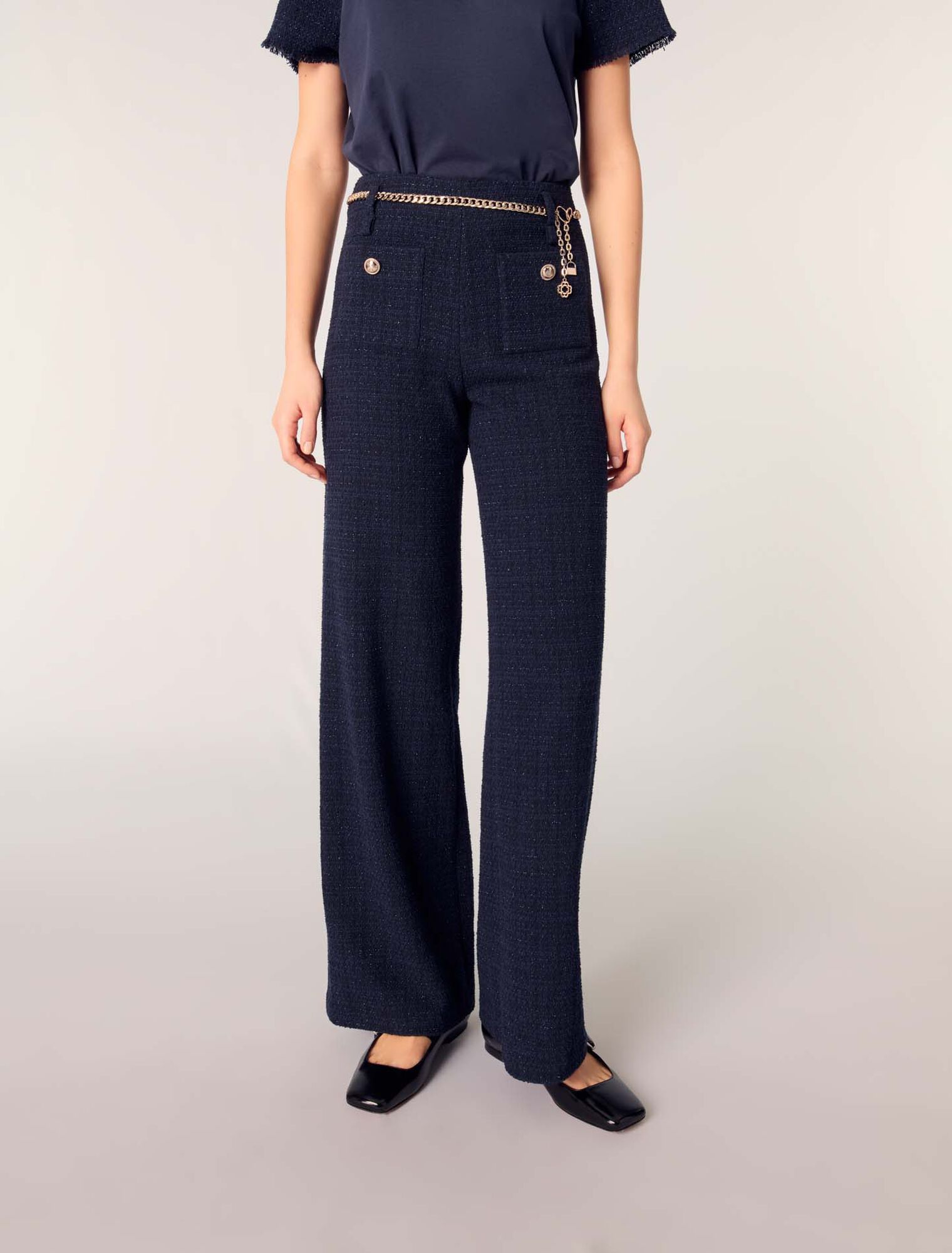 Pantaloni in tweed cintura a catena