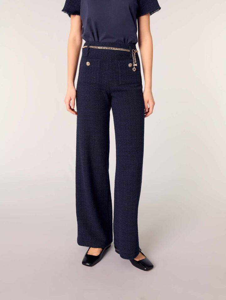 Pantaloni in tweed cintura a catena