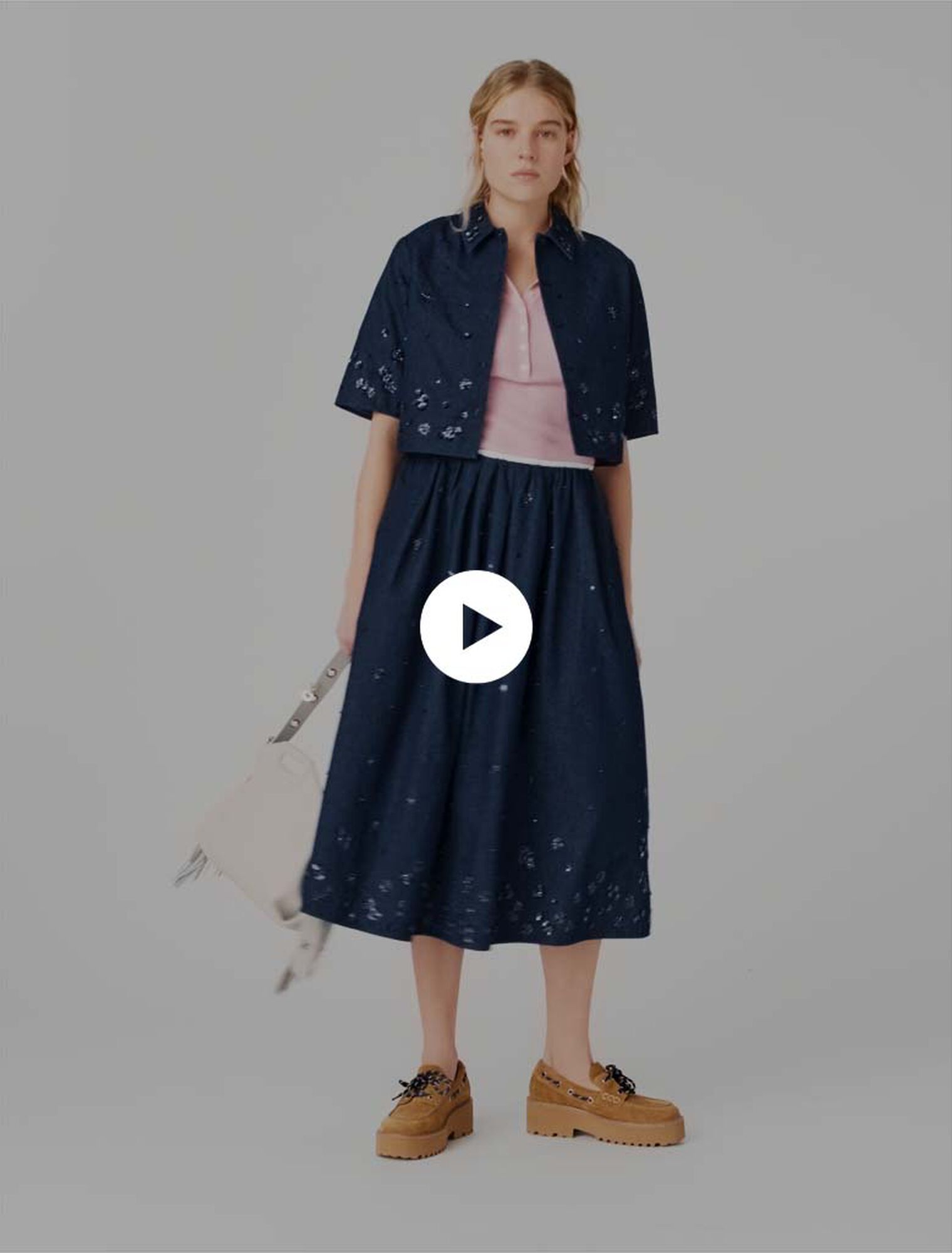 Camicia corta in denim ricamata