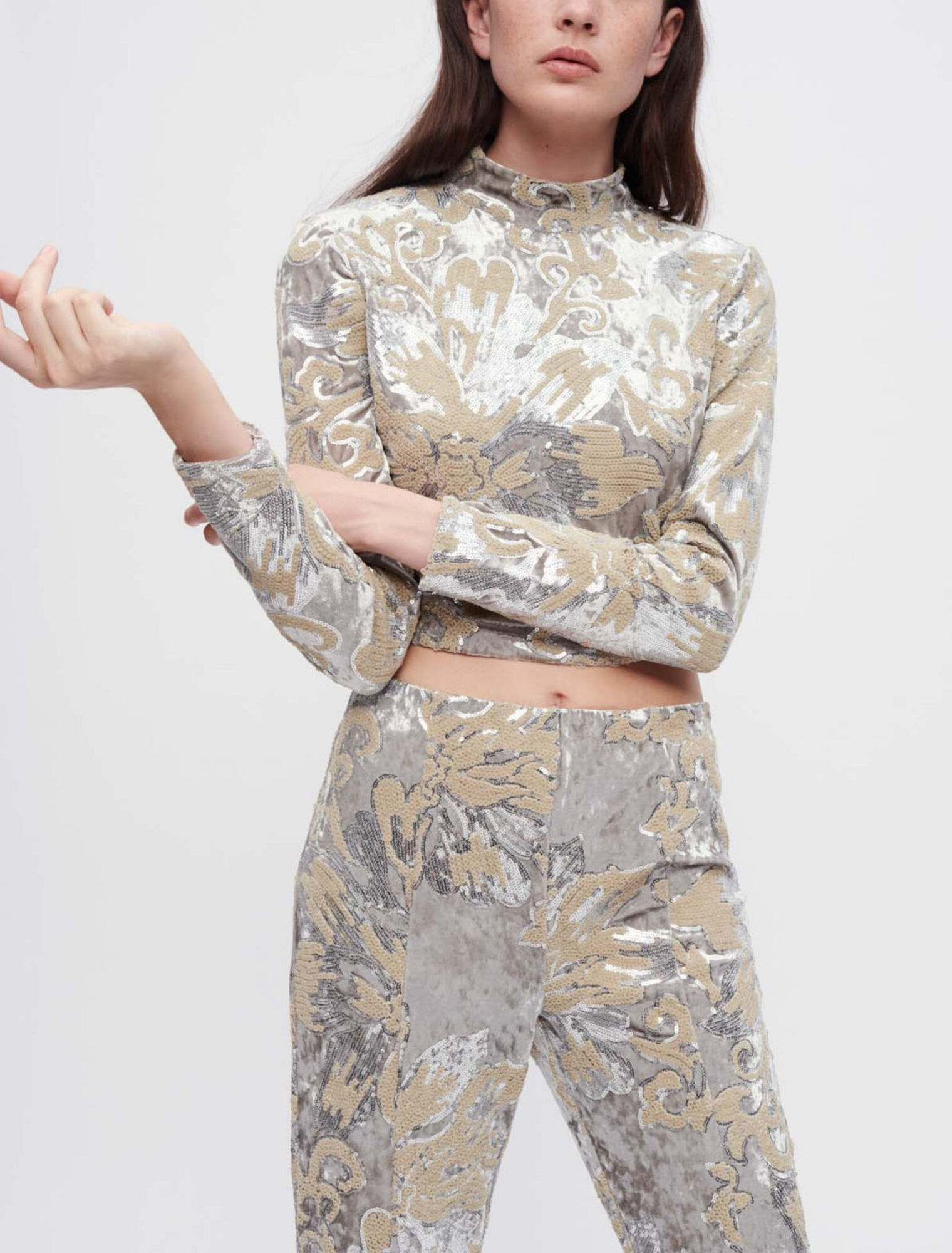 Crop top in velluto ricamato