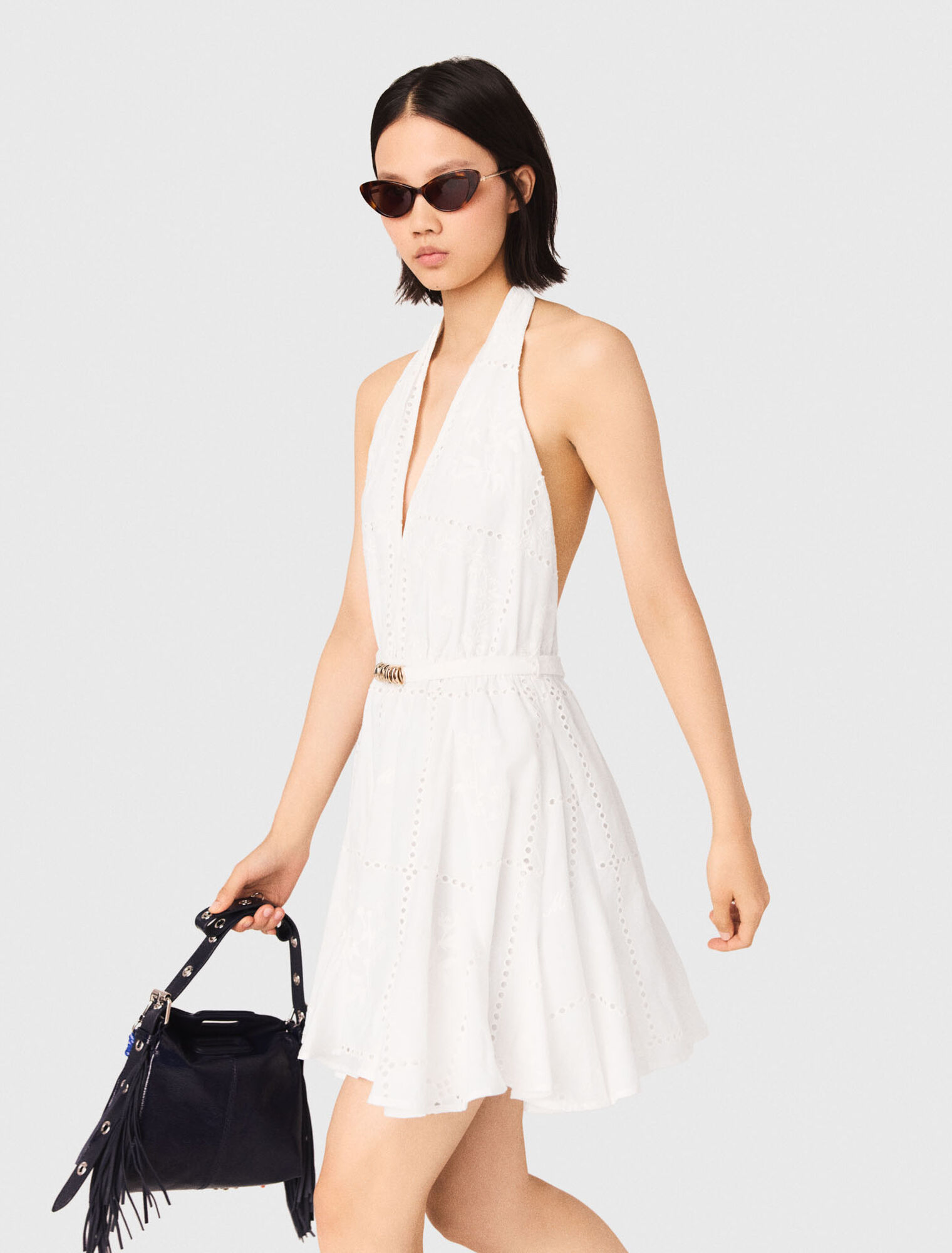 Abito corto ricamato schiena nuda