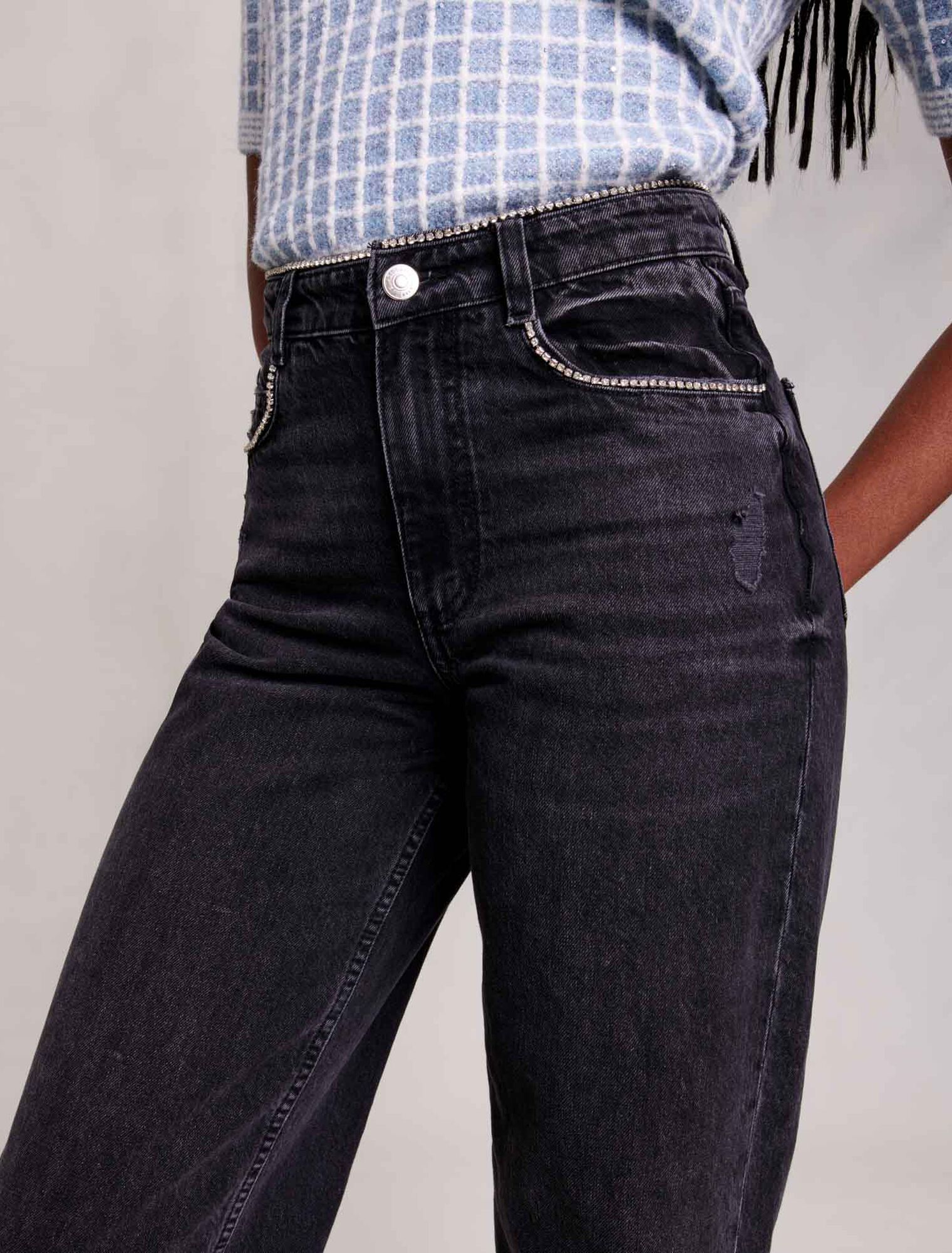 Jeans larghi con strass