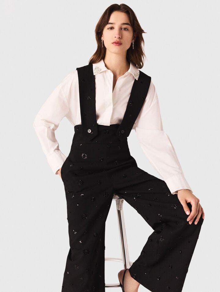 Pantaloni ricamati con bretelle