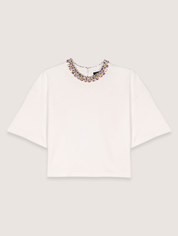 T-shirt con scollo bijou