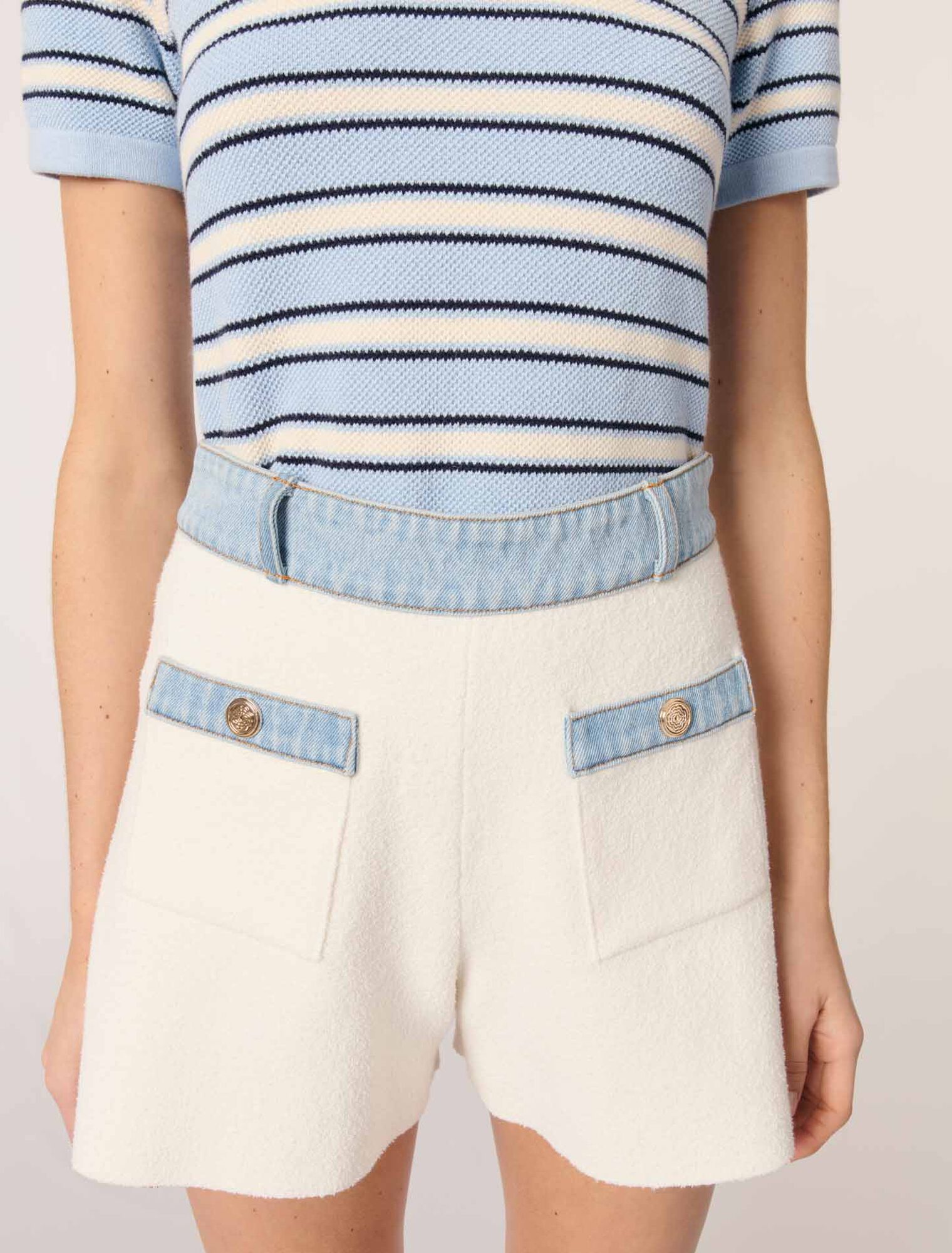 Shorts in maglia passamano in denim