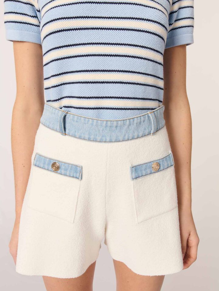 Shorts in maglia passamano in denim
