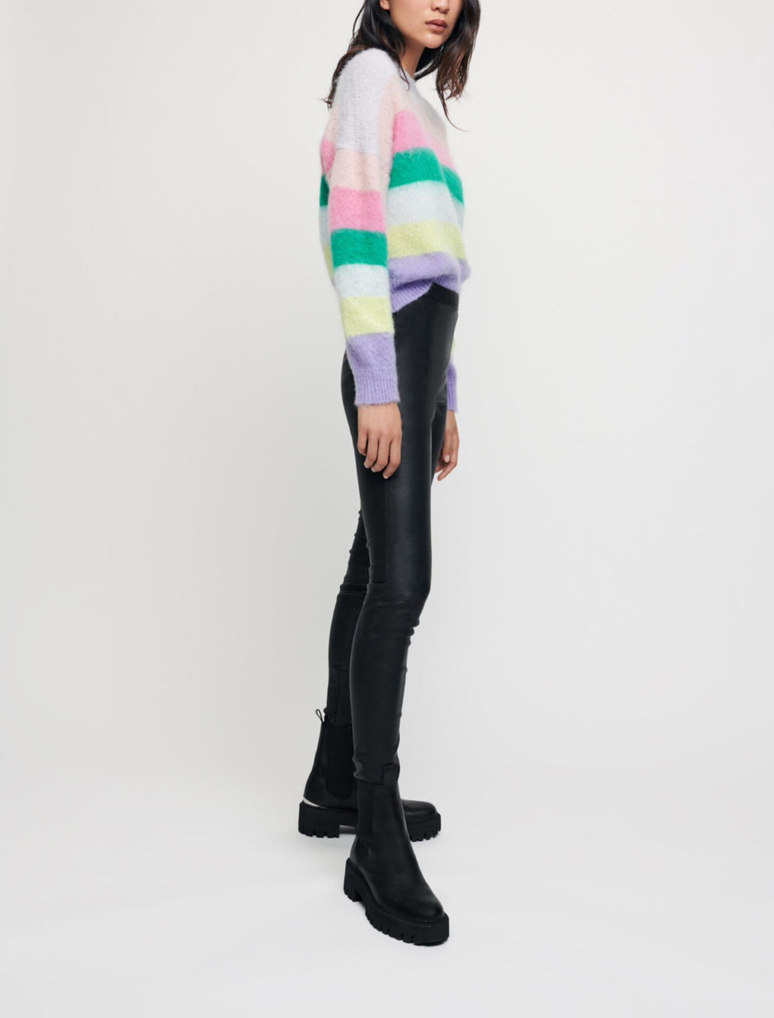 Stretch leggings in pelle a vita alta