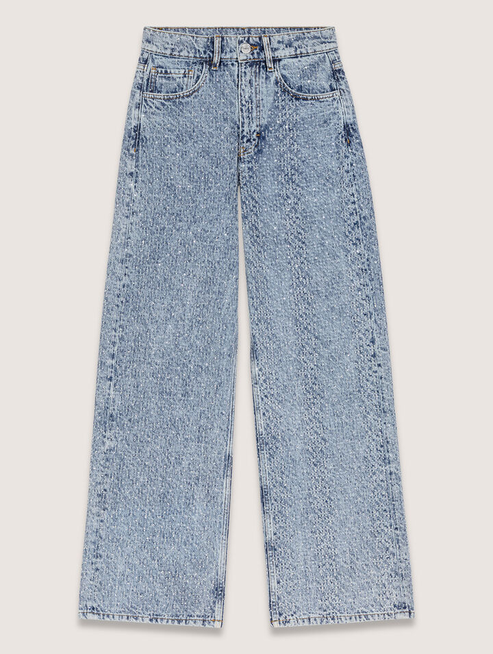 Jeans larghi decorati con strass