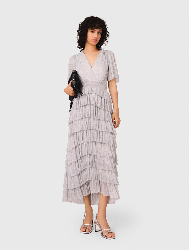 Abito midi con volant metallizzato