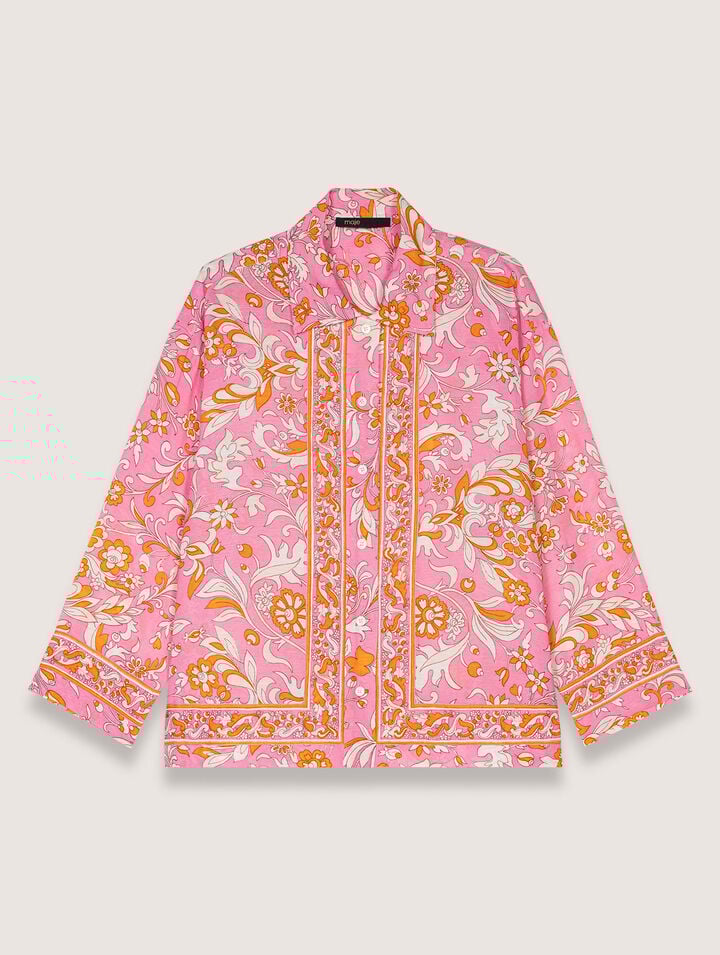 Camicia fluida in lino con stampa