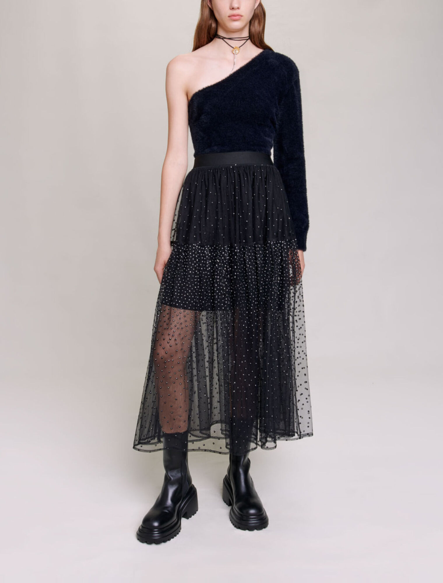Gonna lunga in tulle a pois glitter
