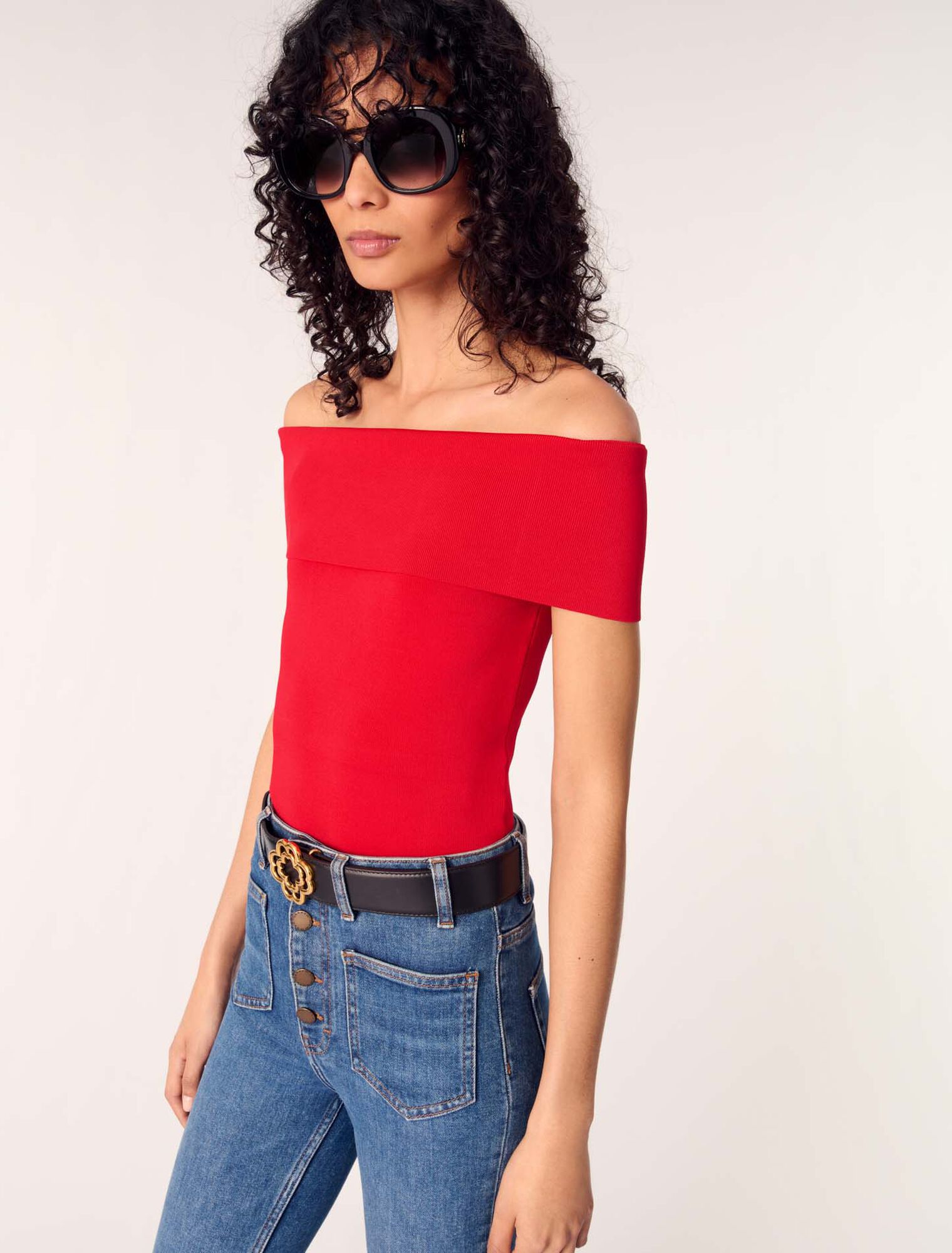 Top scollo bardot in maglia a coste