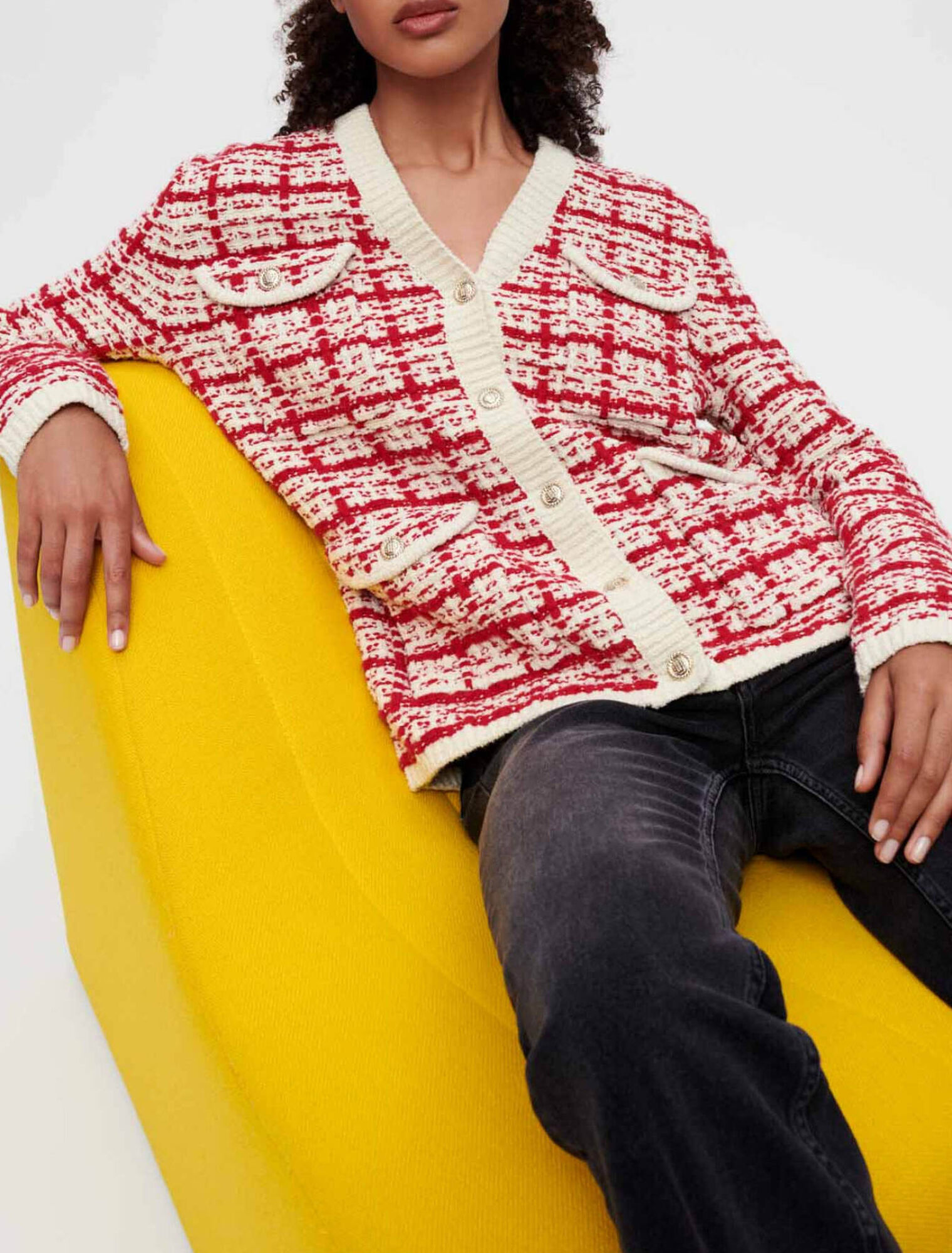 Cardigan in maglia tipo tweed bicolore