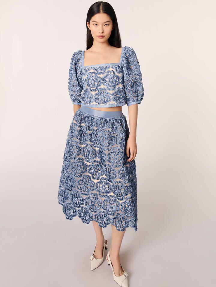 Gonna lunga organza motivo floreale