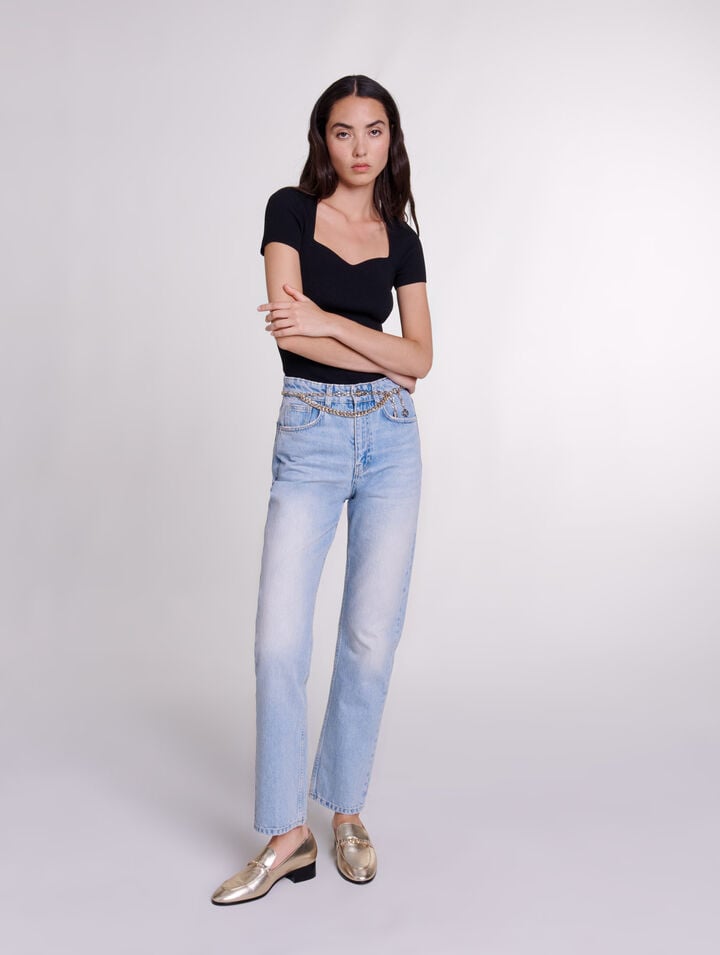 Jeans dritti con cintura con charm