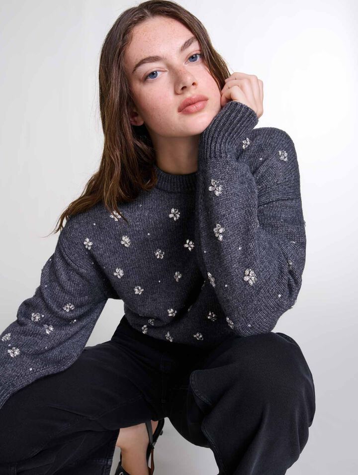 Pullover in maglia a strass