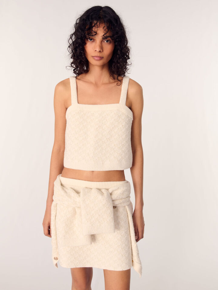 Top corto in maglia effetto tweed