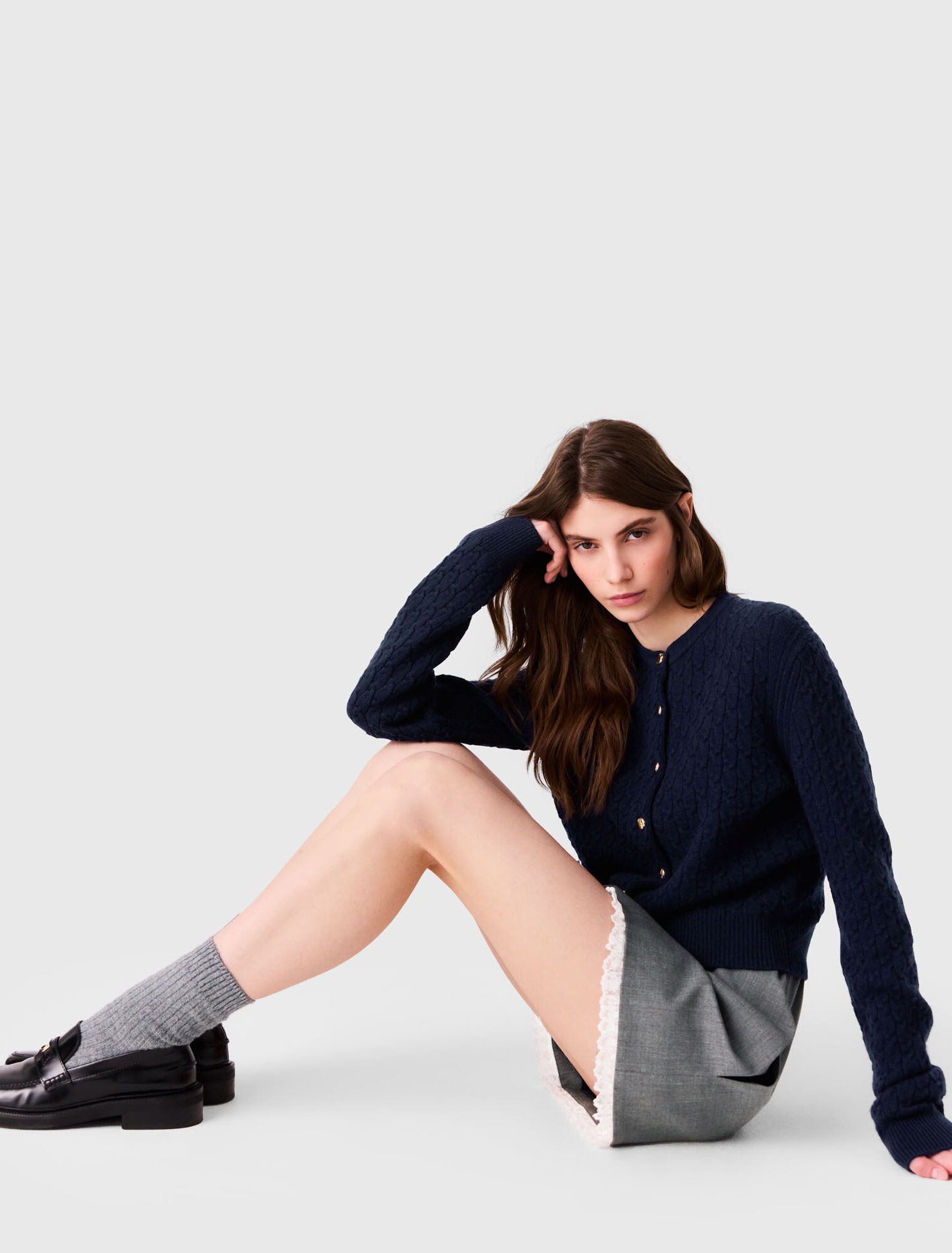 Cardigan con colletto in popeline
