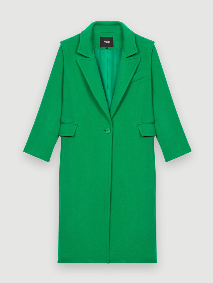 Cappotto lungo in misto lana verde