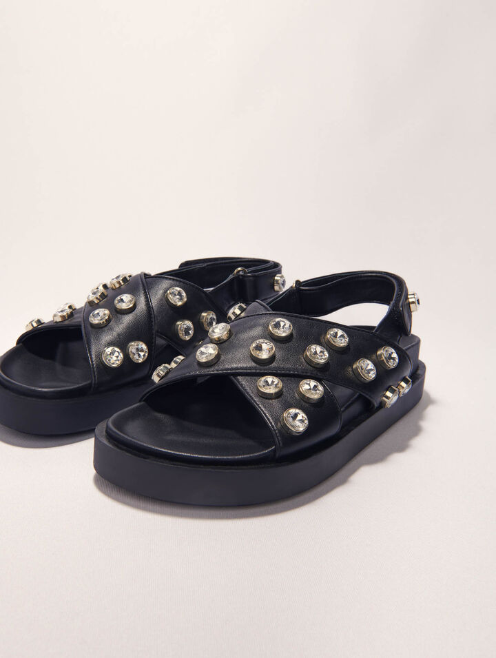 Sandali pelle e strass suola piatta