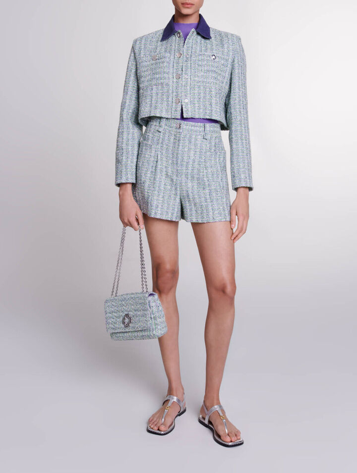 Giacca corta in tweed a contrasto