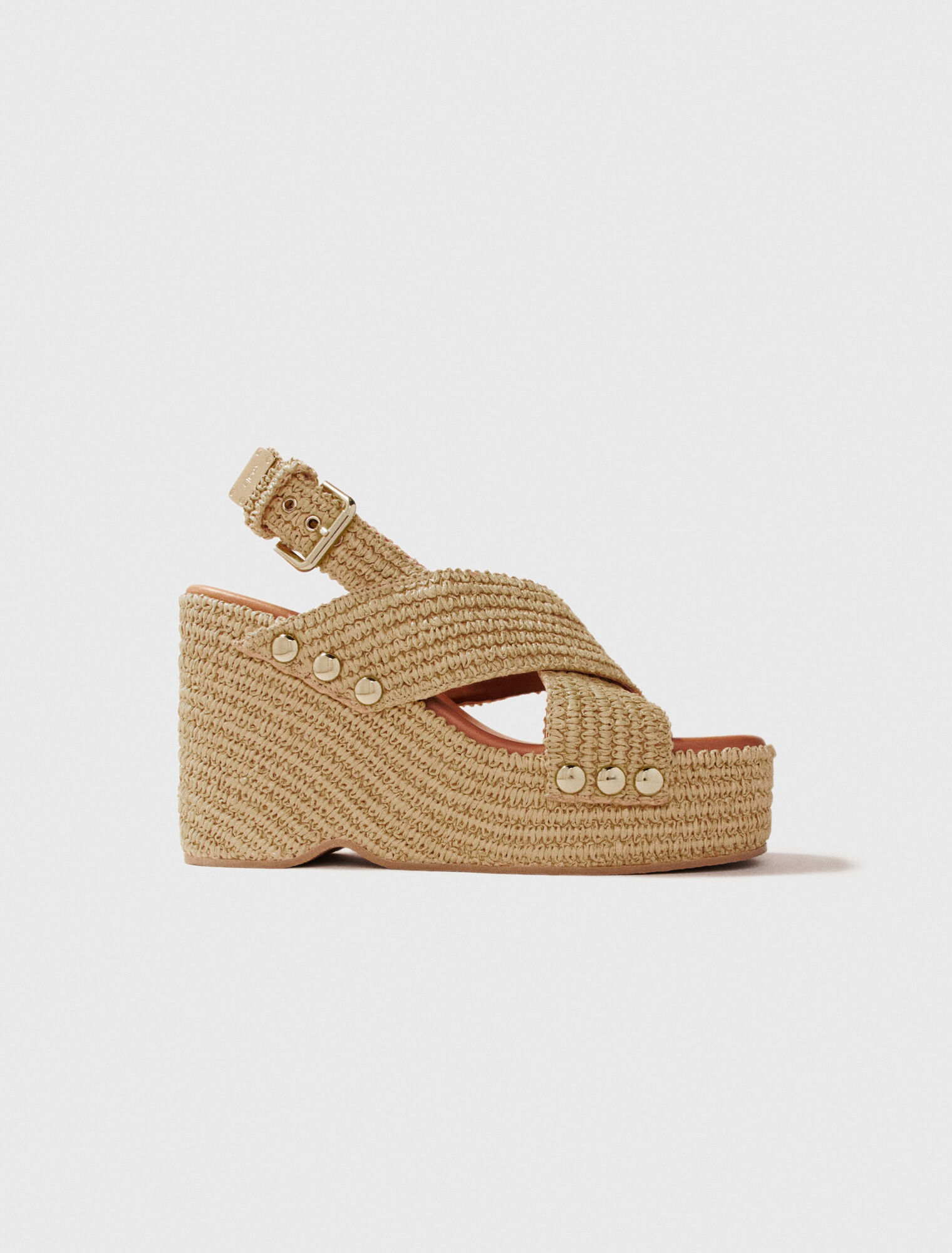 Sandali con zeppa in simil rafia