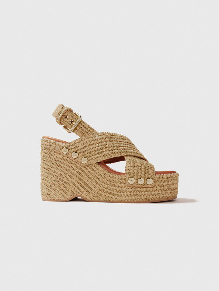 Sandali con zeppa in simil rafia