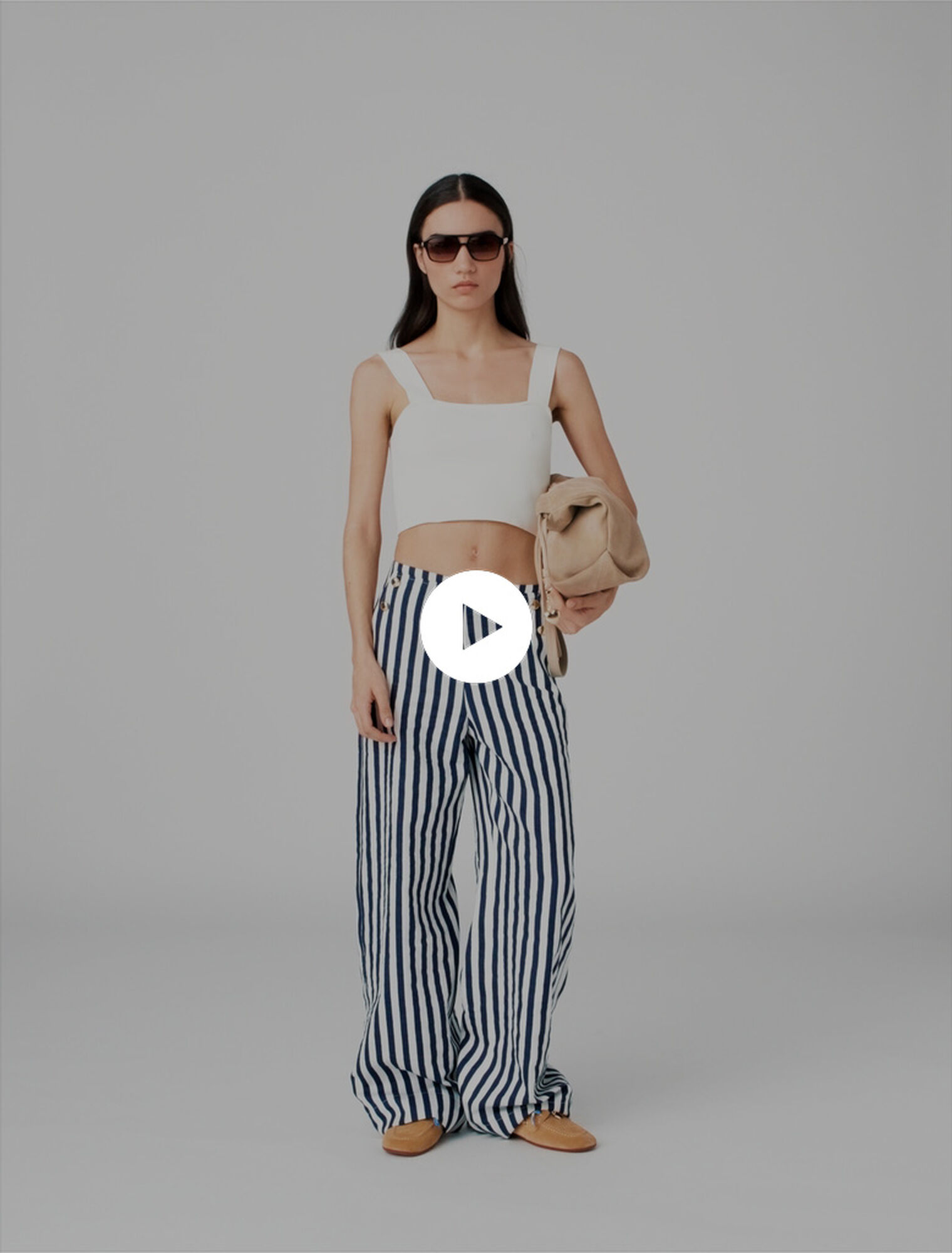 Pantaloni a ponte in lino misto