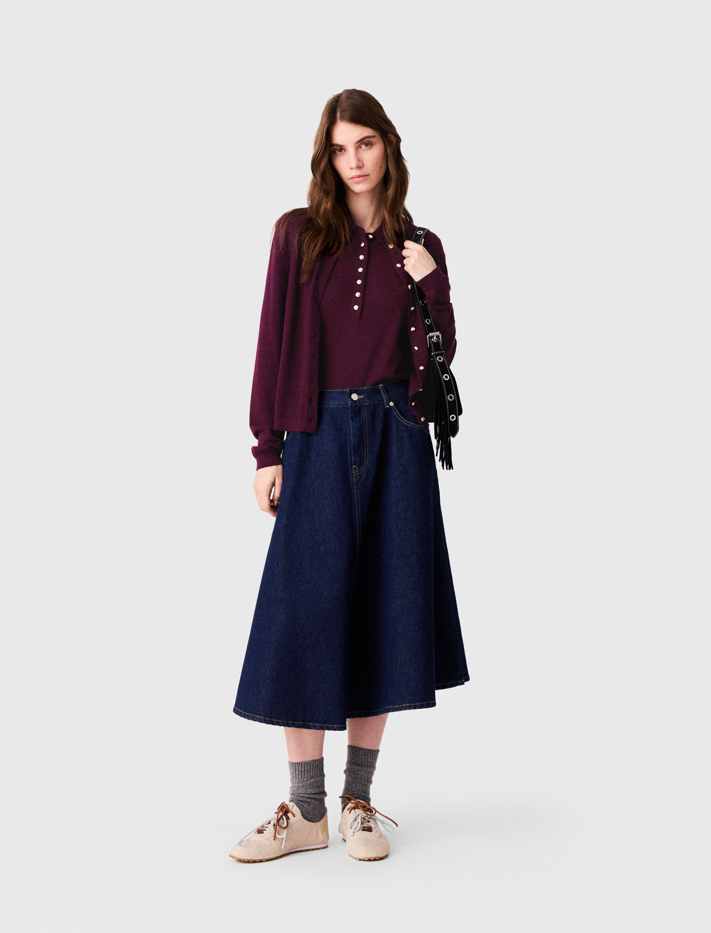 Gonna Midi Svasata In Denim - Blu Navy - Taglia 46 - Maje