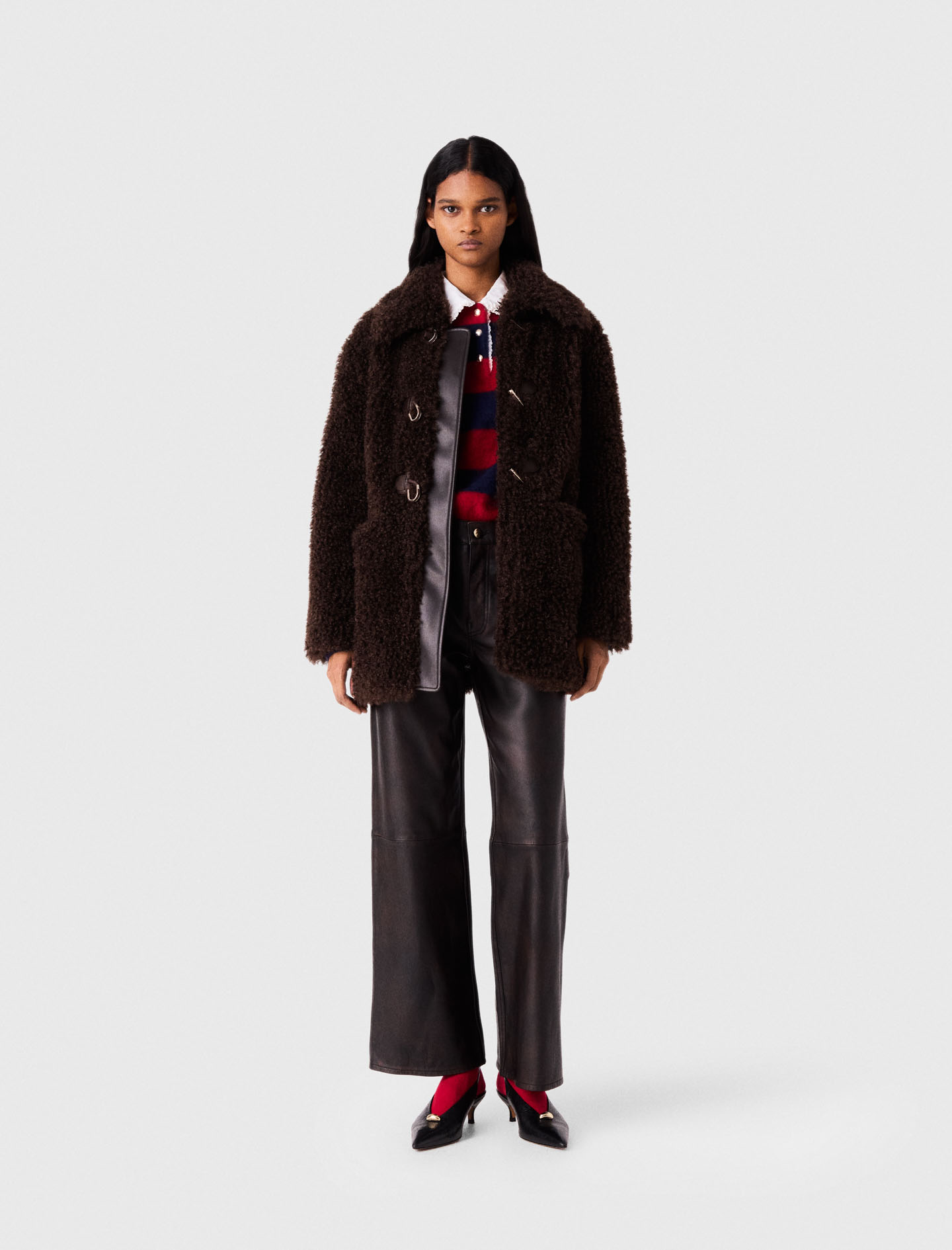 Cappotto Midi In Ecopelliccia - Marrone Scuro - Taglia 40 - Maje