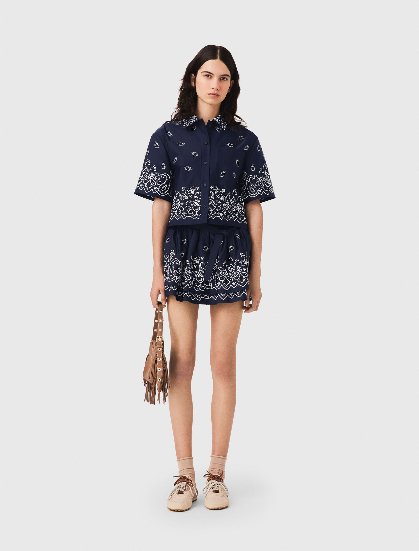 Camicia Corta Ricamata In Taffetà - Marine Bandana Brode - Taglia 44 - Maje