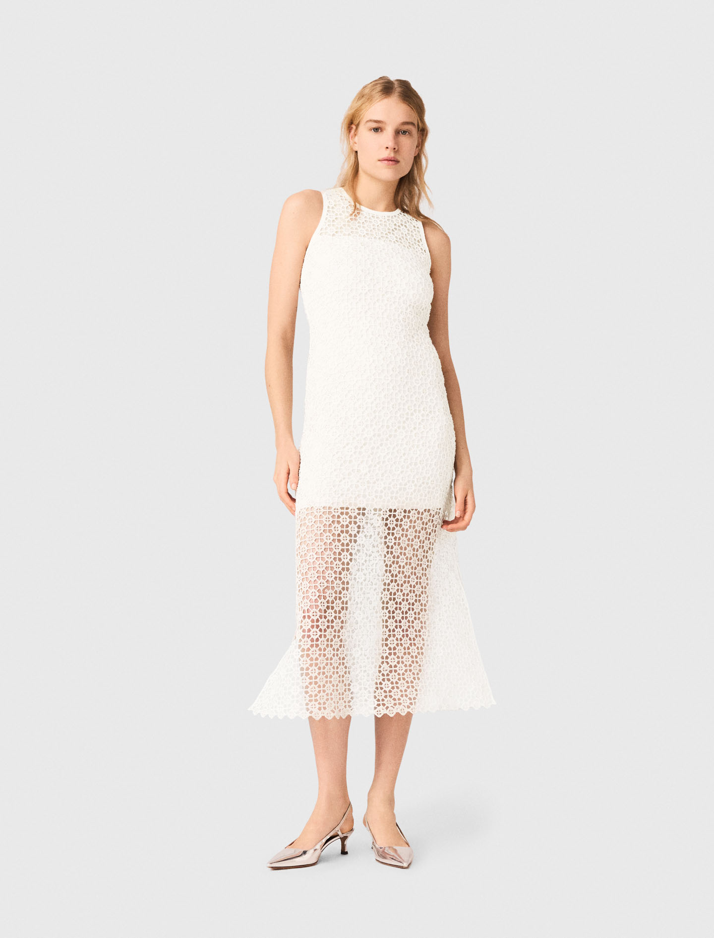 Abito Lungo In Crochet E Strass - Bianco - Taglia 42 - Maje