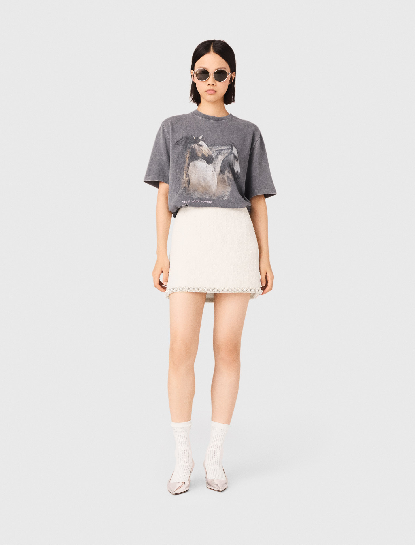 T-shirt Con Stampa Cavallo - Grigio - Taglia 38 - Maje