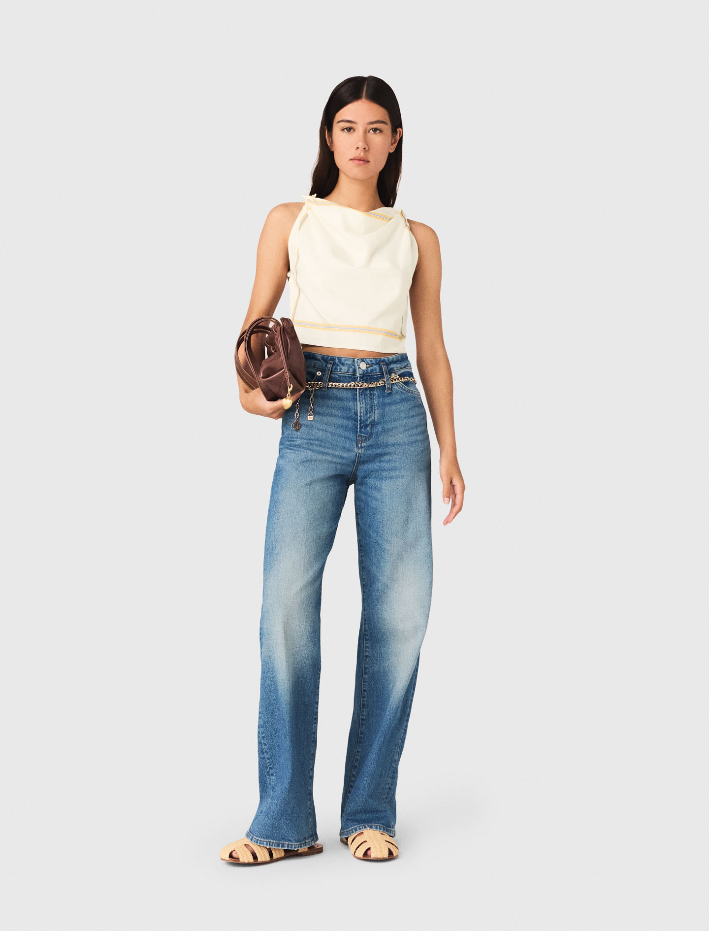 Crop Top Stampato Schiena Scoperta - Bianco - Taglia 38 - Maje