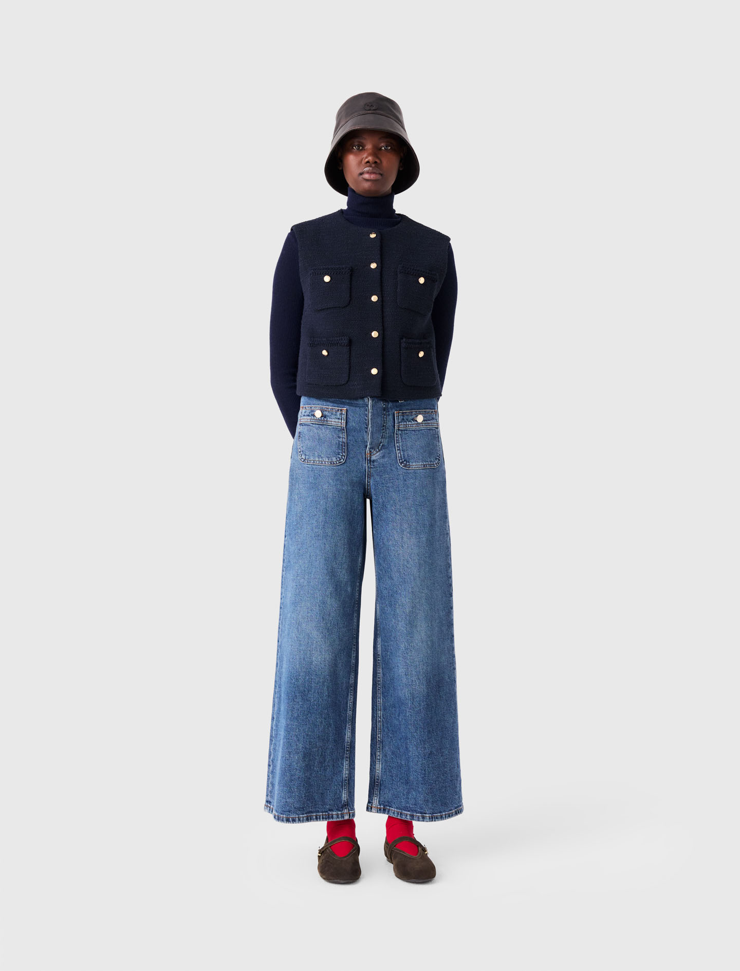Giacca In Tweed Senza Maniche - Blu Navy - Taglia 44 - Maje