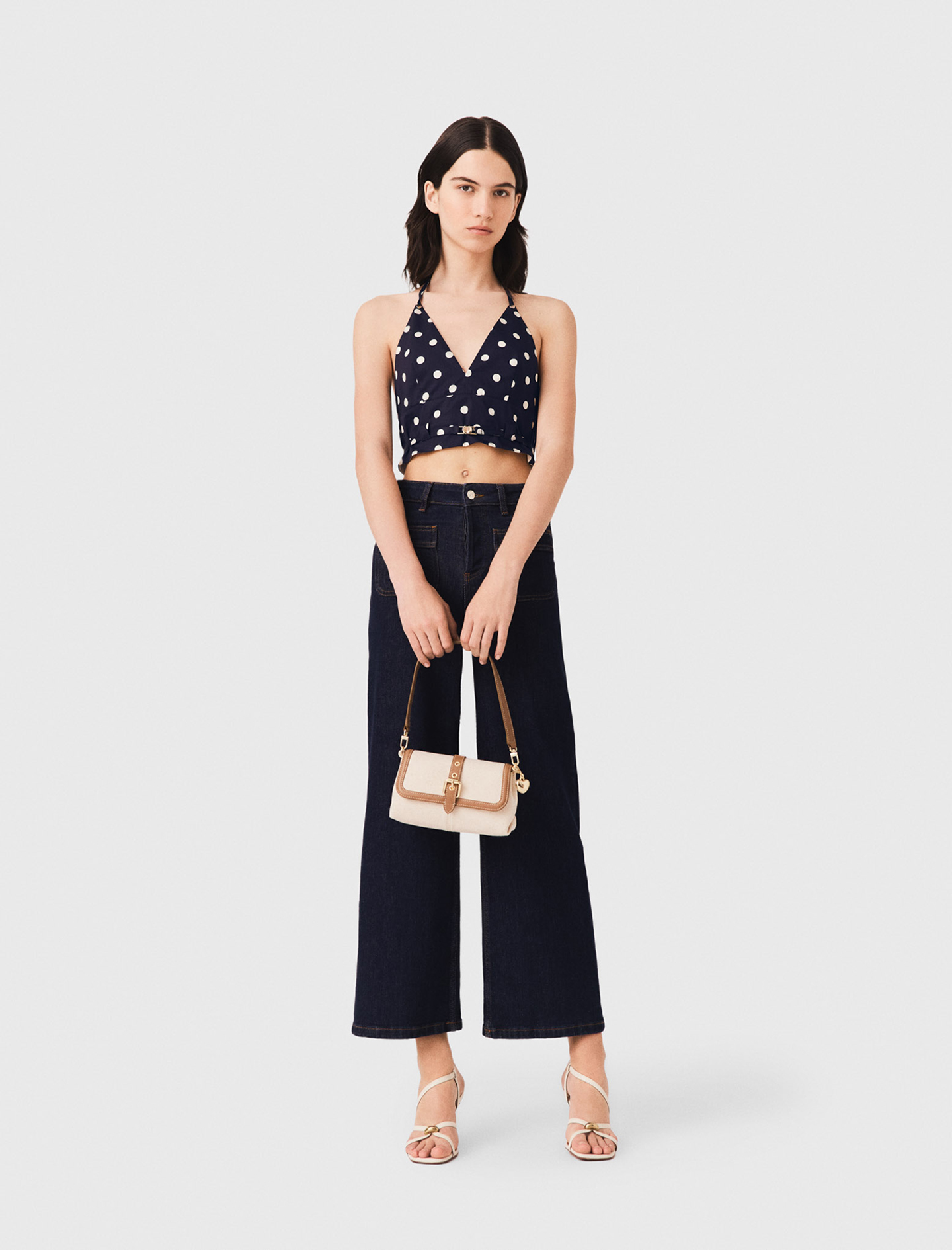 Top Schiena Scoperta In Misto Lino - Marine Pois Print - Taglia 42 - Maje