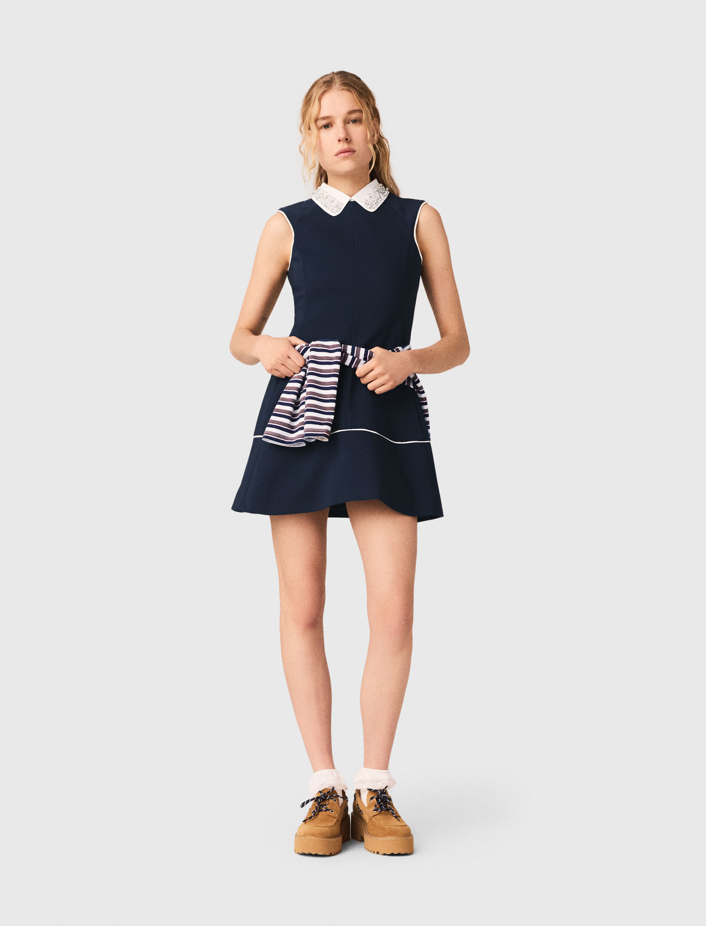 Abito Svasato Contorni A Contrasto - Blu Navy - Taglia 46 - Maje