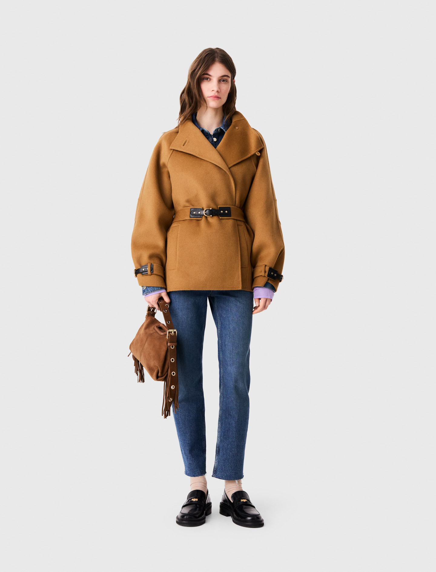 Cappotto Midi In Lana Con Cintura - Cammello - Taglia 44 - Maje