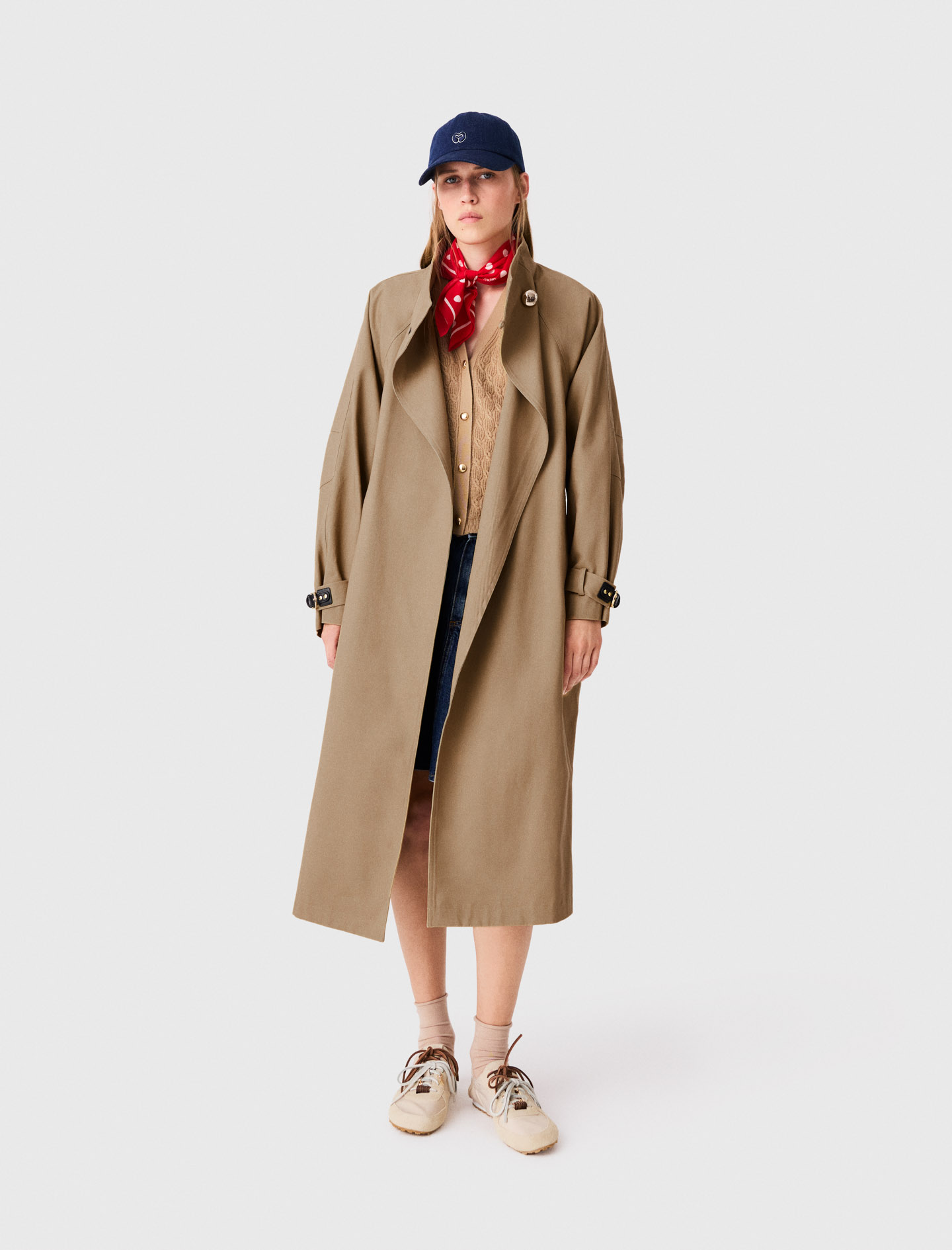 Trench Lungo Cintura Bottoni Oro - Beige - Taglia 40 - Maje